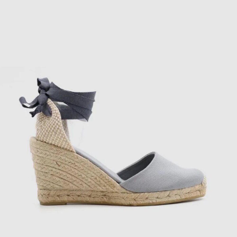 FSJ Grey Platform Shoes Ankle Strap Wedges Espadrille Sandals